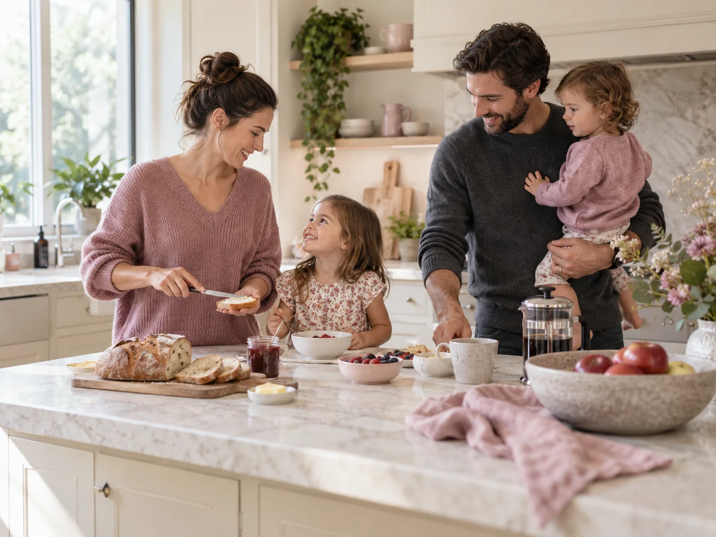 Original illustrative scene about family life and future protection